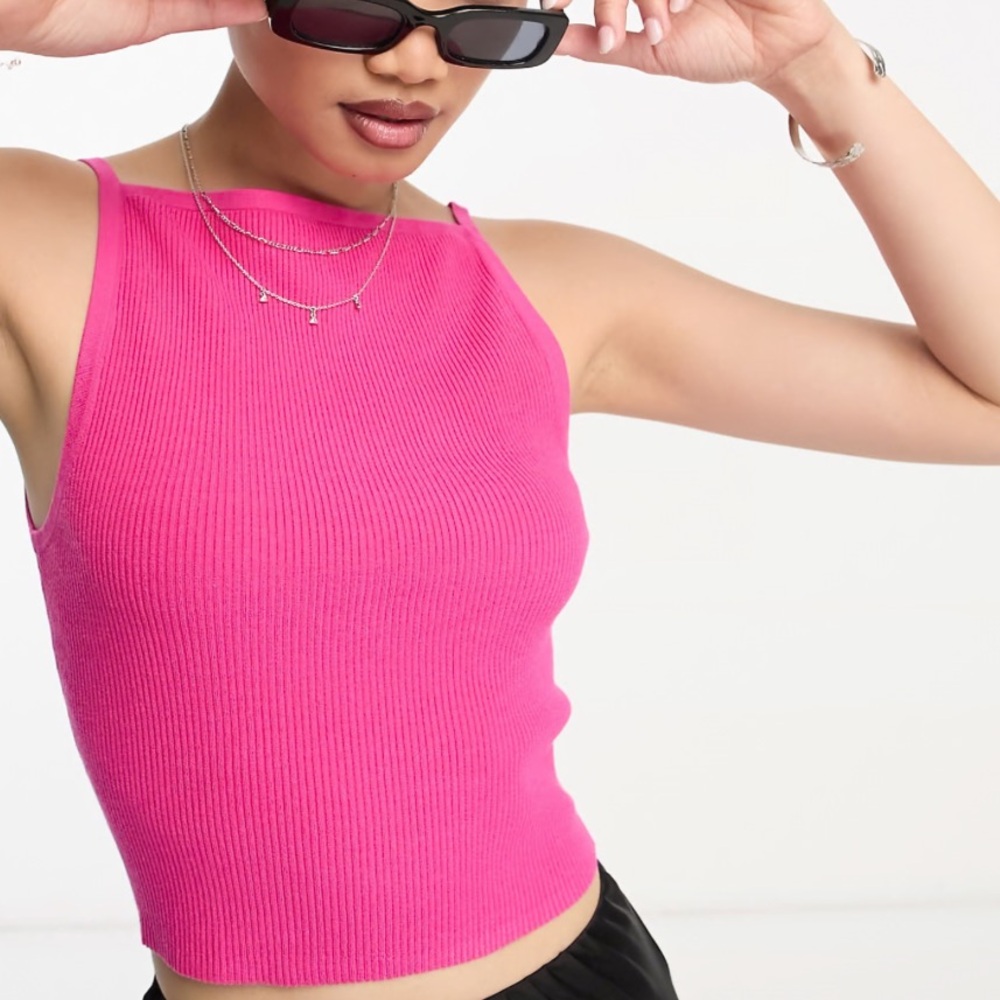 & Other Stories - knit ribbed high neck tank top in pink - Size XS